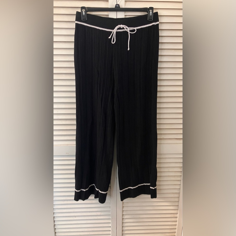 Black Drawstring Pants with White Trim